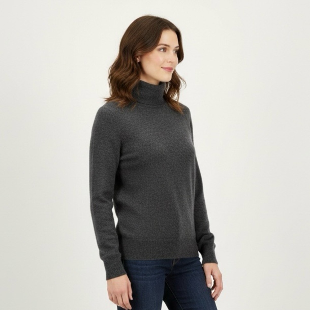 Charcoal Gray Turtleneck 2-ply Cashmere Sweater - Medium